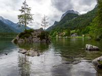 Bewachsene Felsinsel im Hintersee gegen Knittelhorn